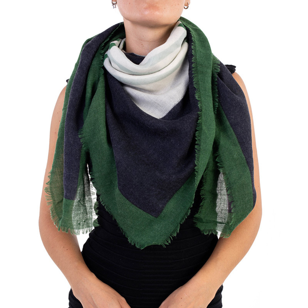 DRIES VAN NOTEN BLACK, GREEN, HONEYDEW SQUARE SCARF | WOMENS